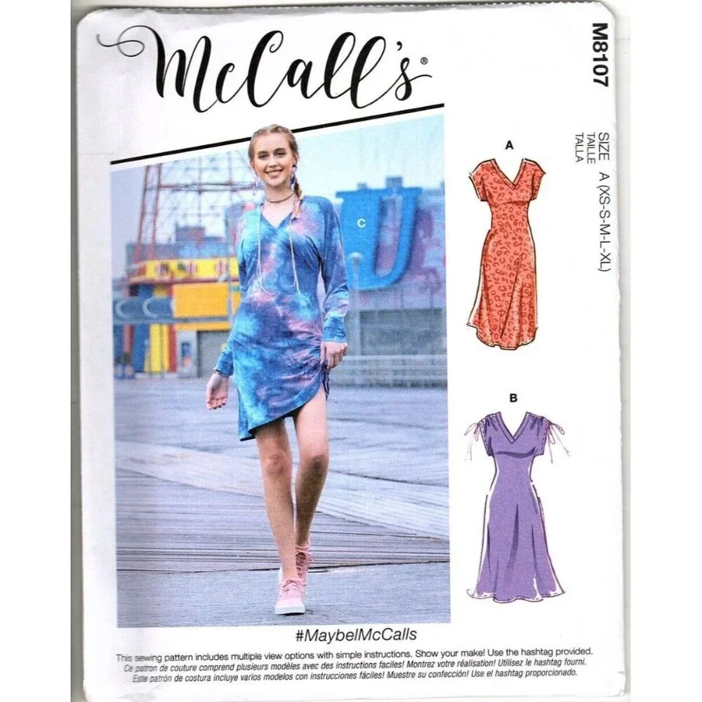 McCall's M8107 Misses XS to XL V-Neck Knit Drawstring Dress Uncut Sewing Pattern - Picture 1 of 2